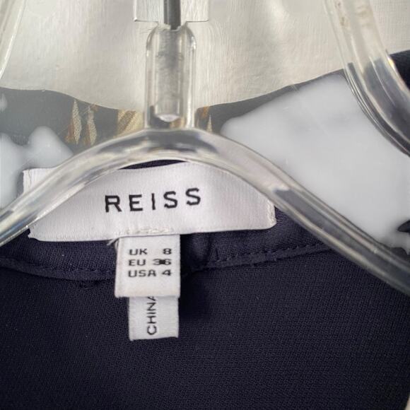 Reiss Tiff Feather Printed Button Down Blouse size 4 Navy Blue - Picture 6 of 12